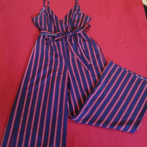 bailey blue Pants - Navy and red wide leg jumpsuit